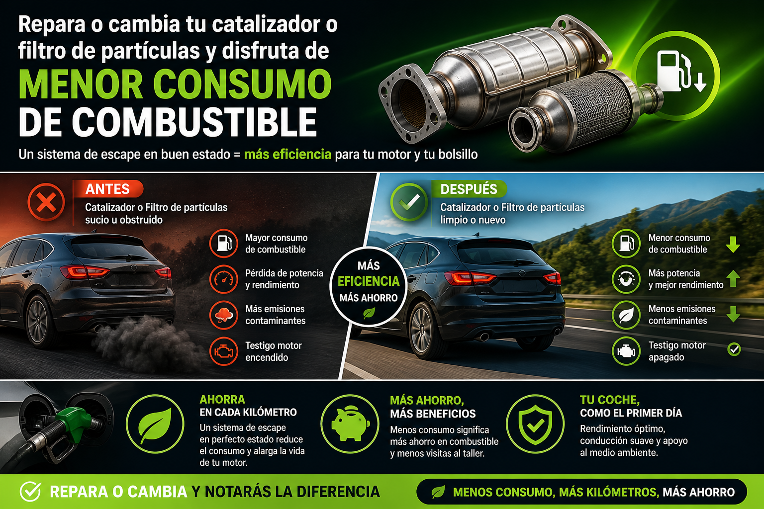 Menor consumo de combustible con catalizador o filtro FAP en buen estado